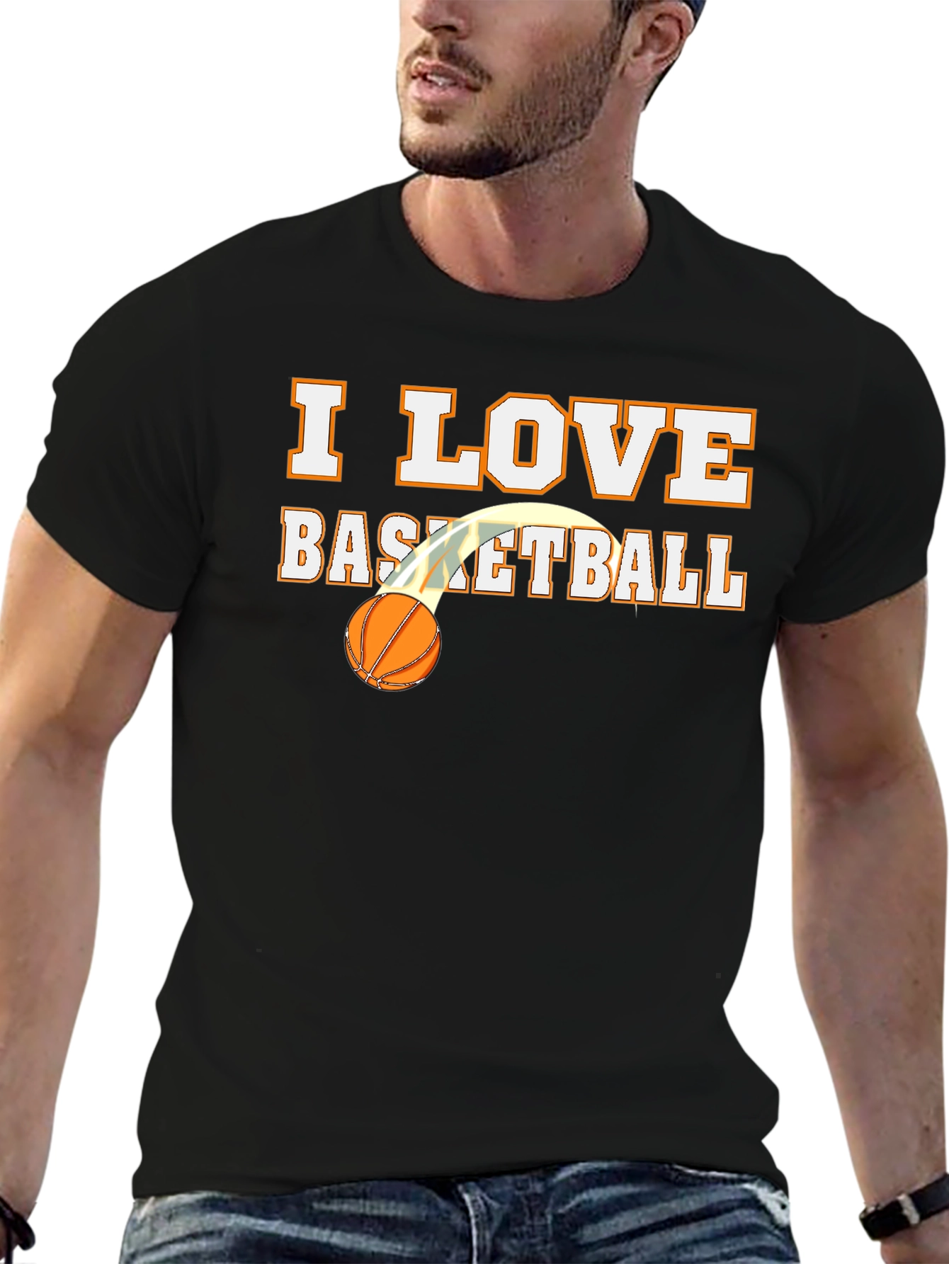 I Love Basketball Graphic Tee - Black Cotton Shirt
