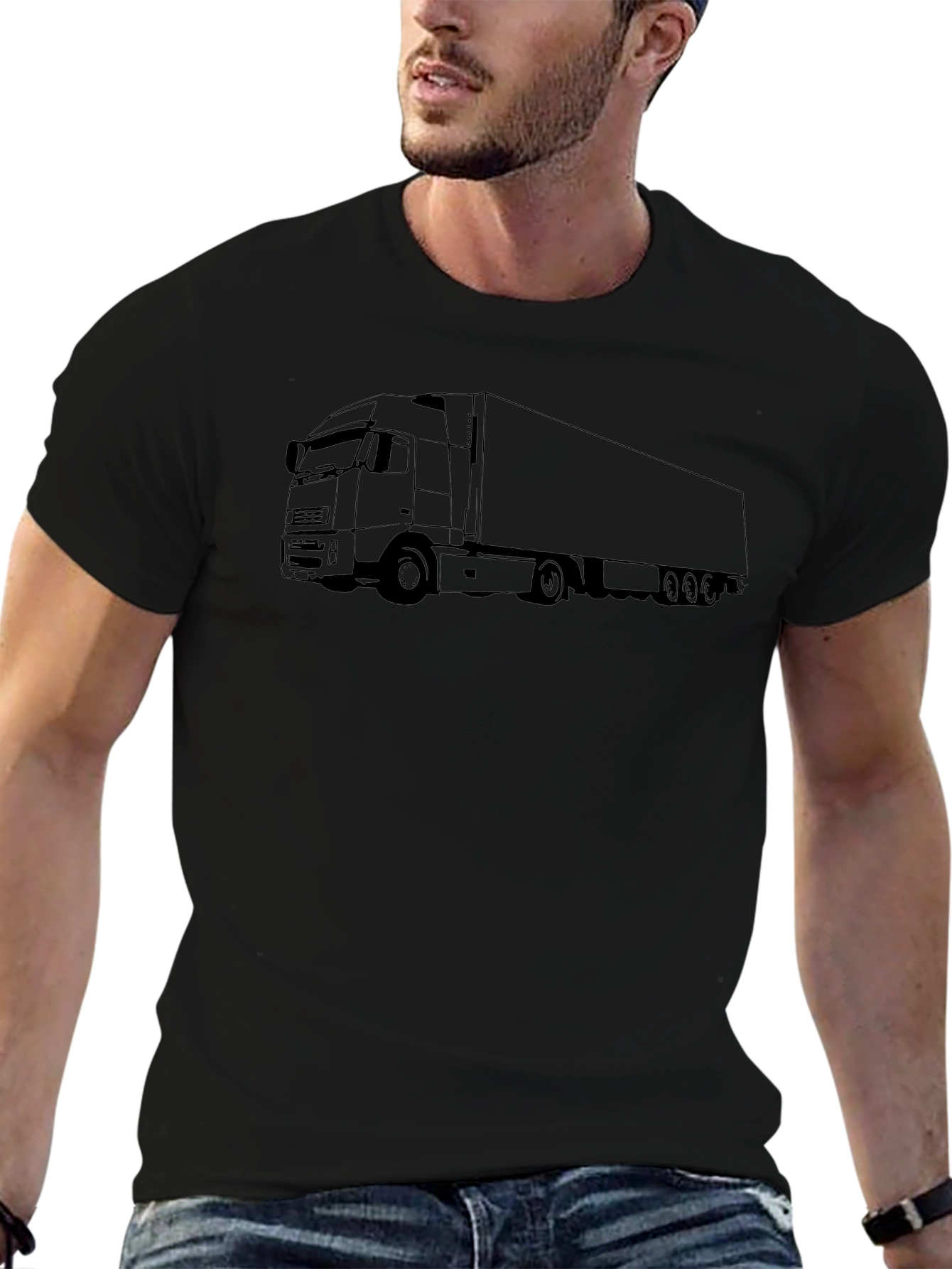 Black Truck Outline T-Shirt - Heavy Transport Design