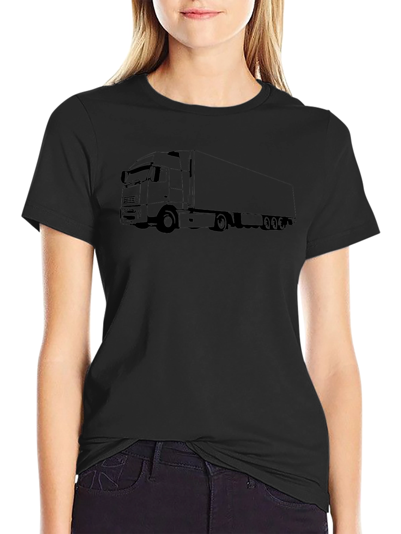 Black Truck Outline T-Shirt - Heavy Transport Design
