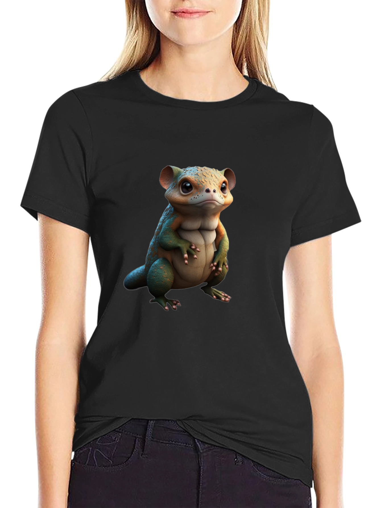 Cute Reptile Graphic Black T-Shirt