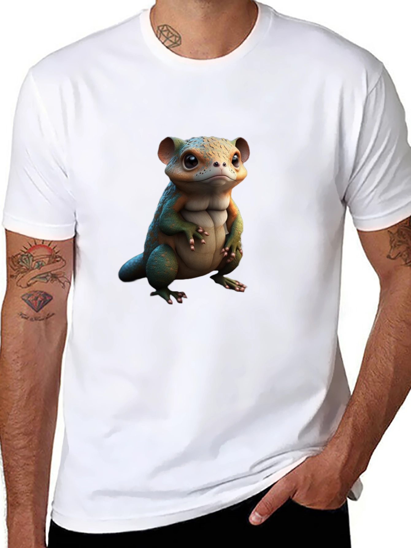 Cute Reptile Graphic Black T-Shirt