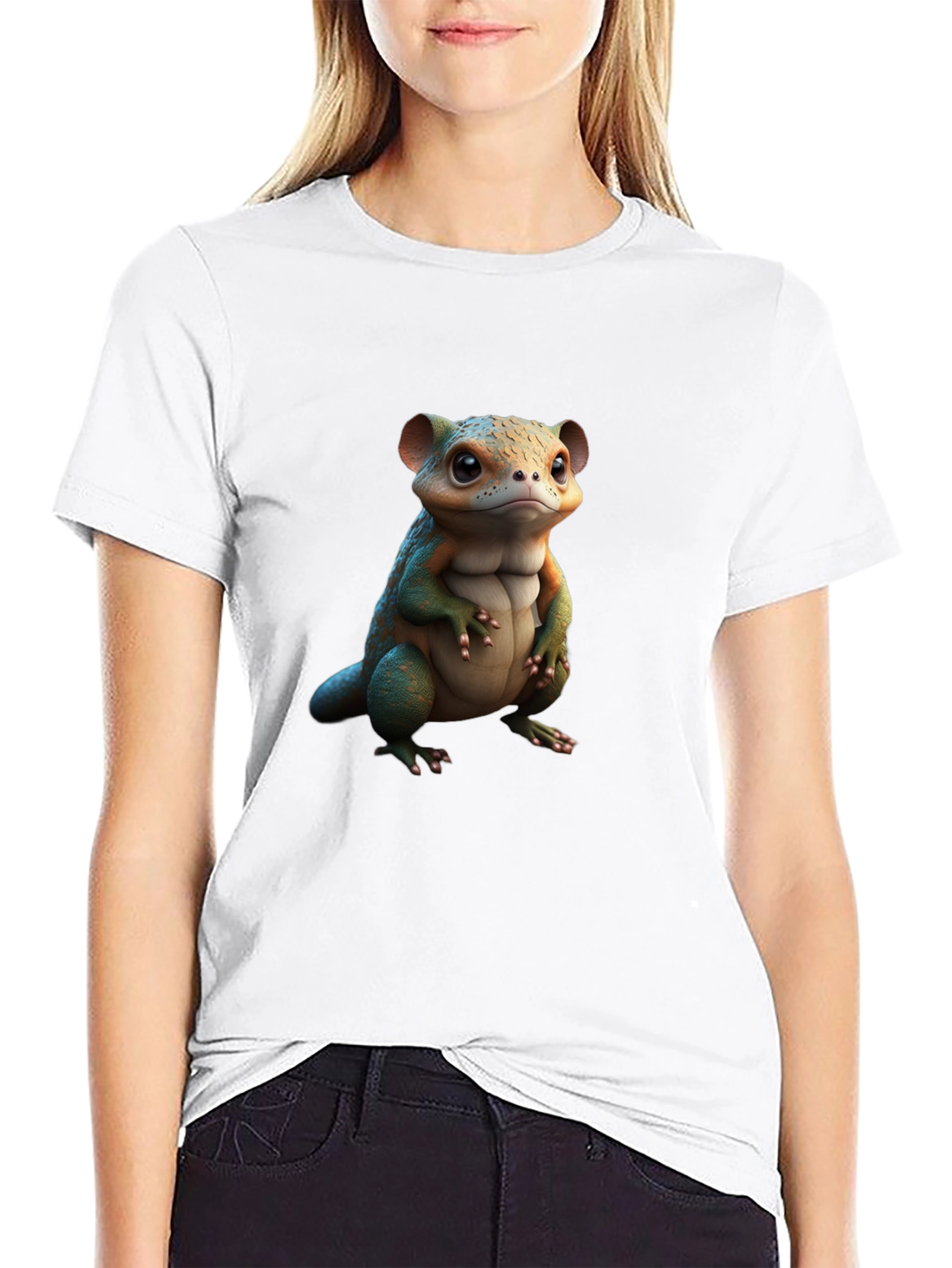 Cute Reptile Graphic Black T-Shirt