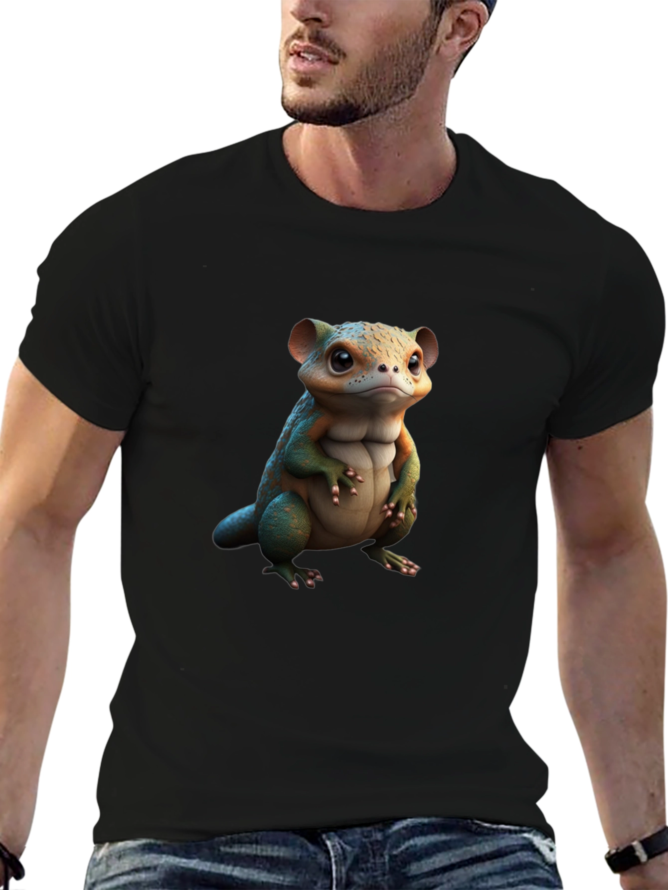 Cute Reptile Graphic Black T-Shirt