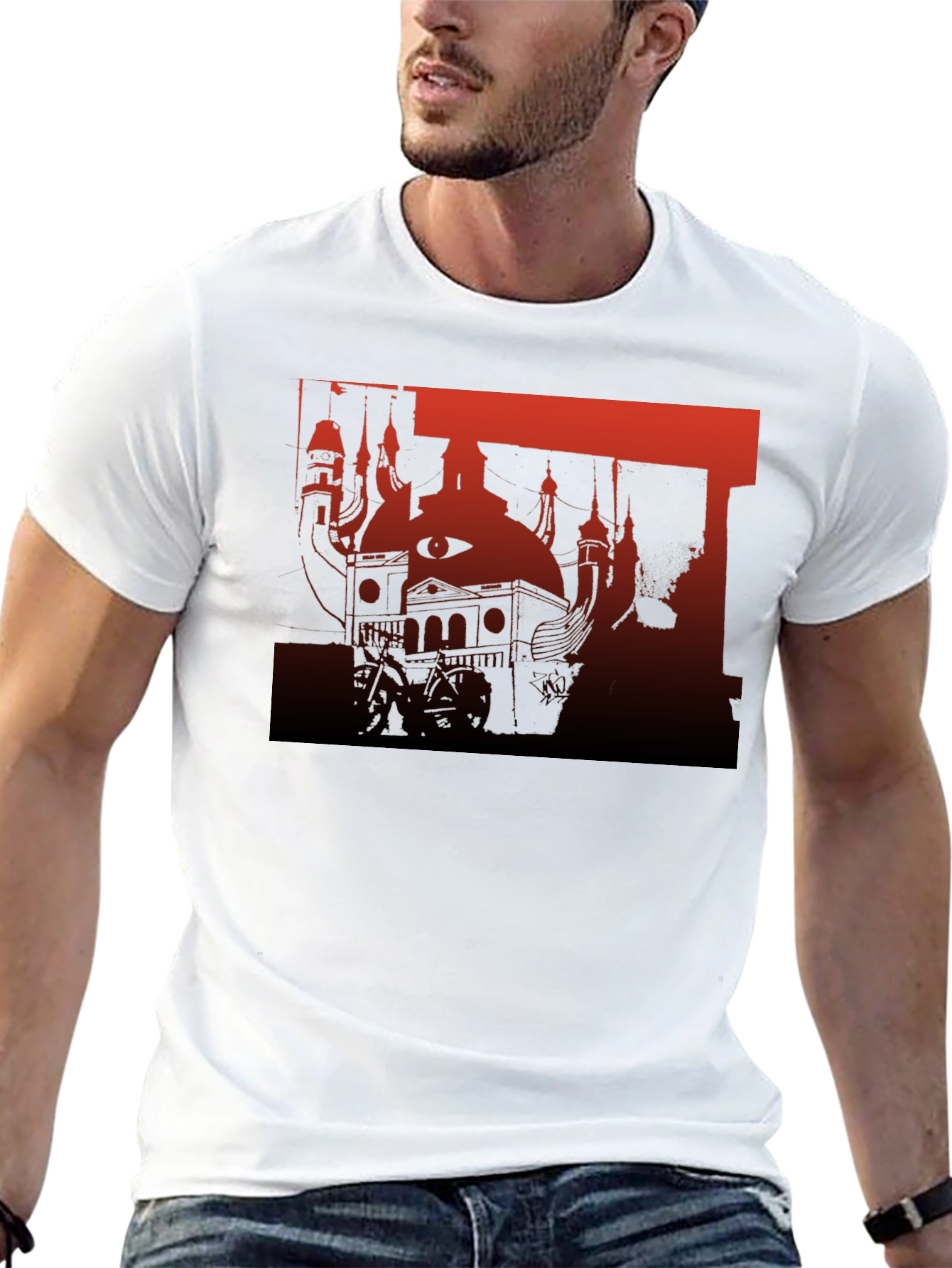 Abstract Red and Black Graphic T-Shirt