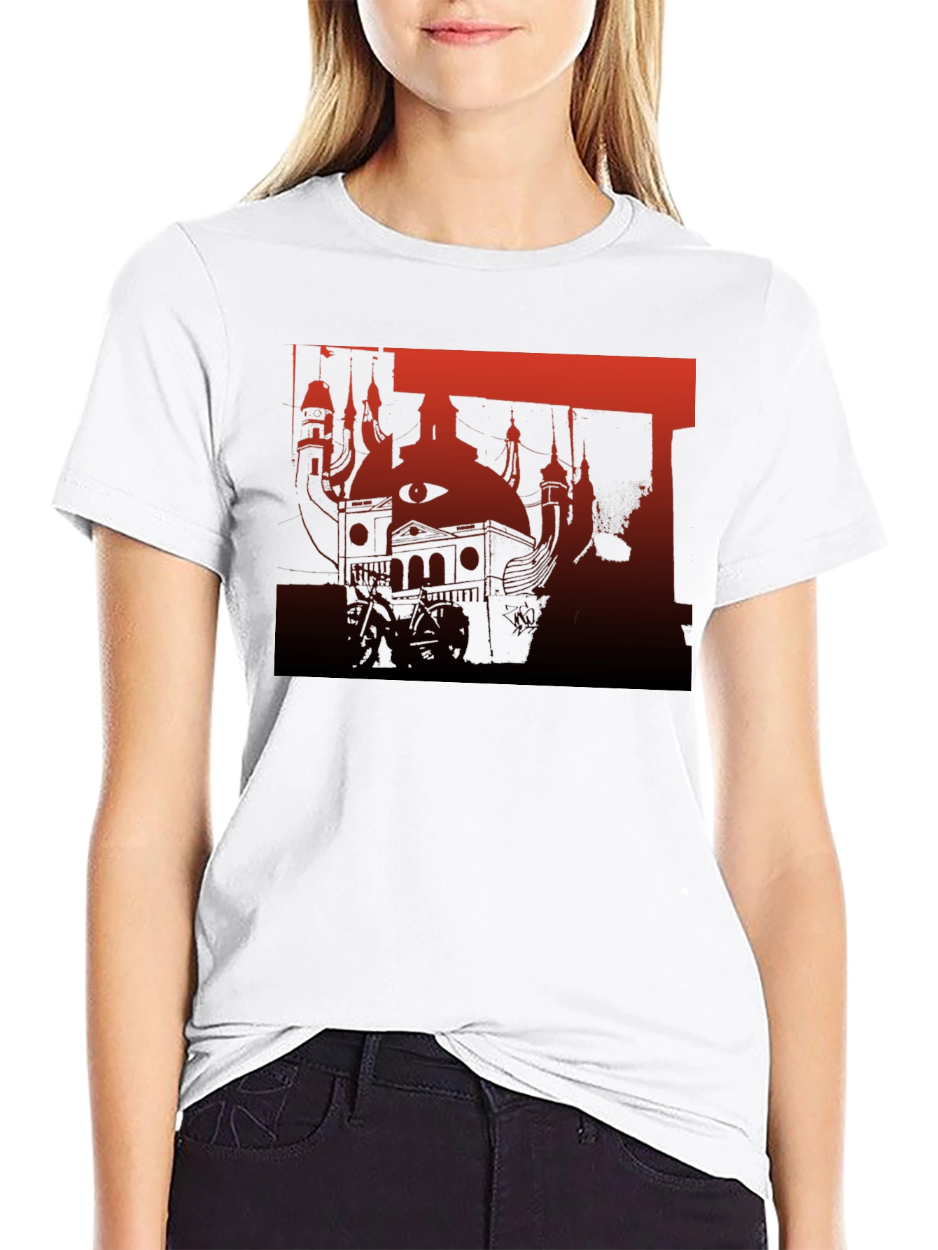 Abstract Red and Black Graphic T-Shirt