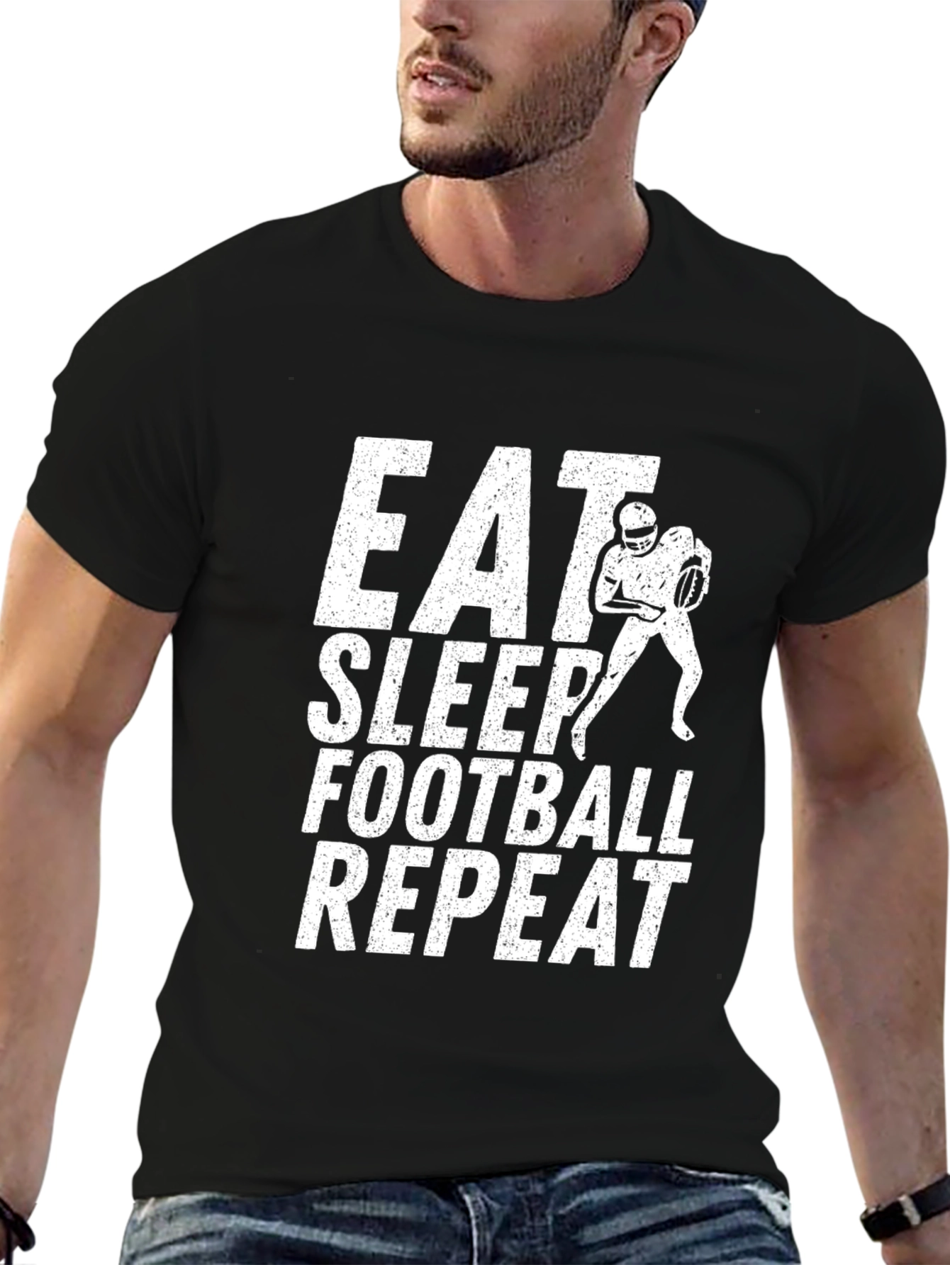 Eat Sleep Football Repeat Black Graphic Tee