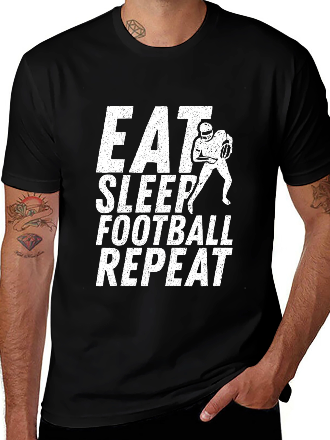 Eat Sleep Football Repeat Black Graphic Tee