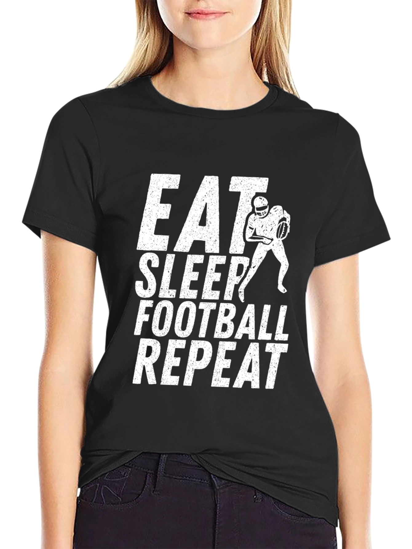 Eat Sleep Football Repeat Black Graphic Tee