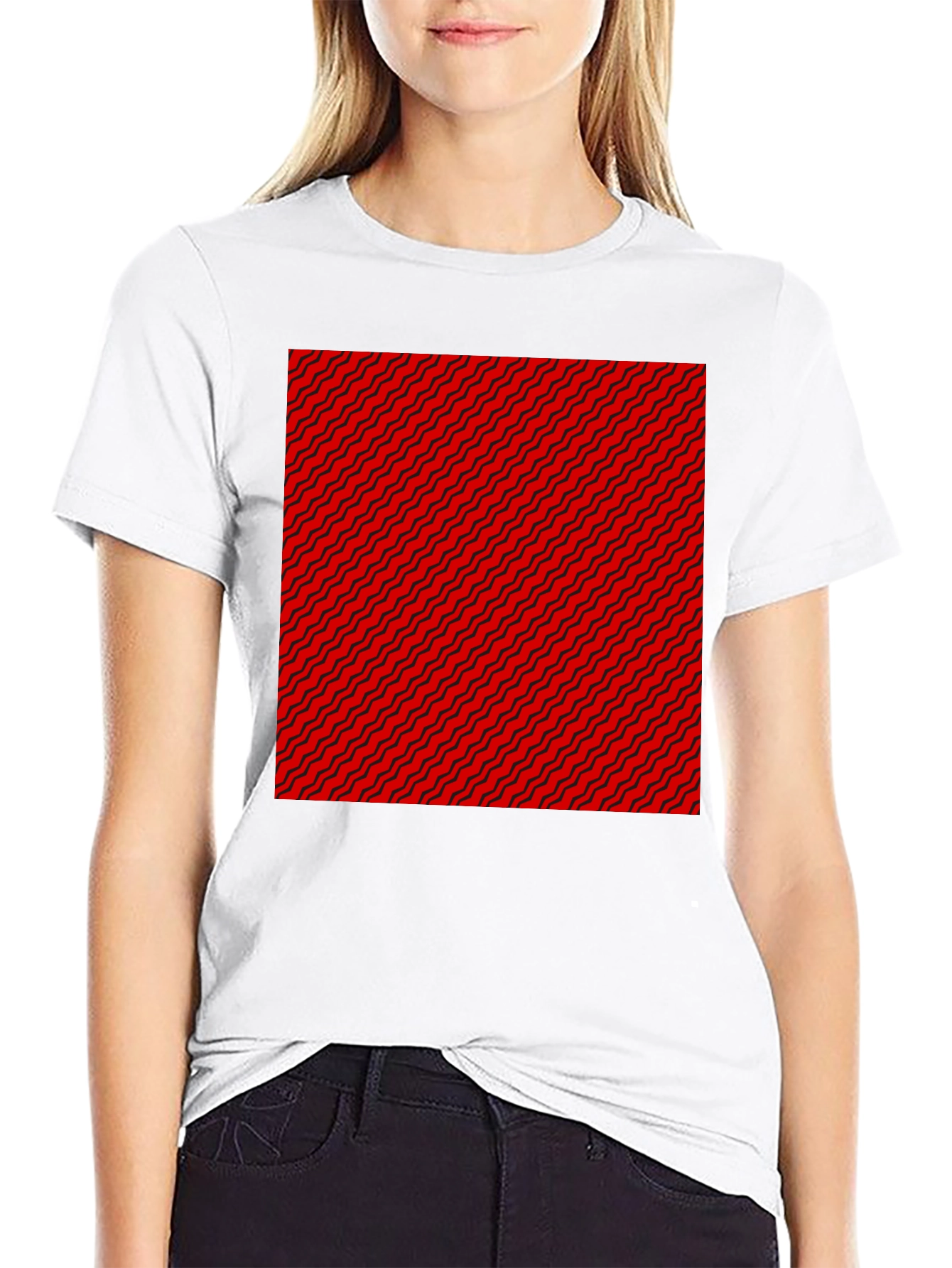 Abstract Wavy Lines Graphic Tee - Black