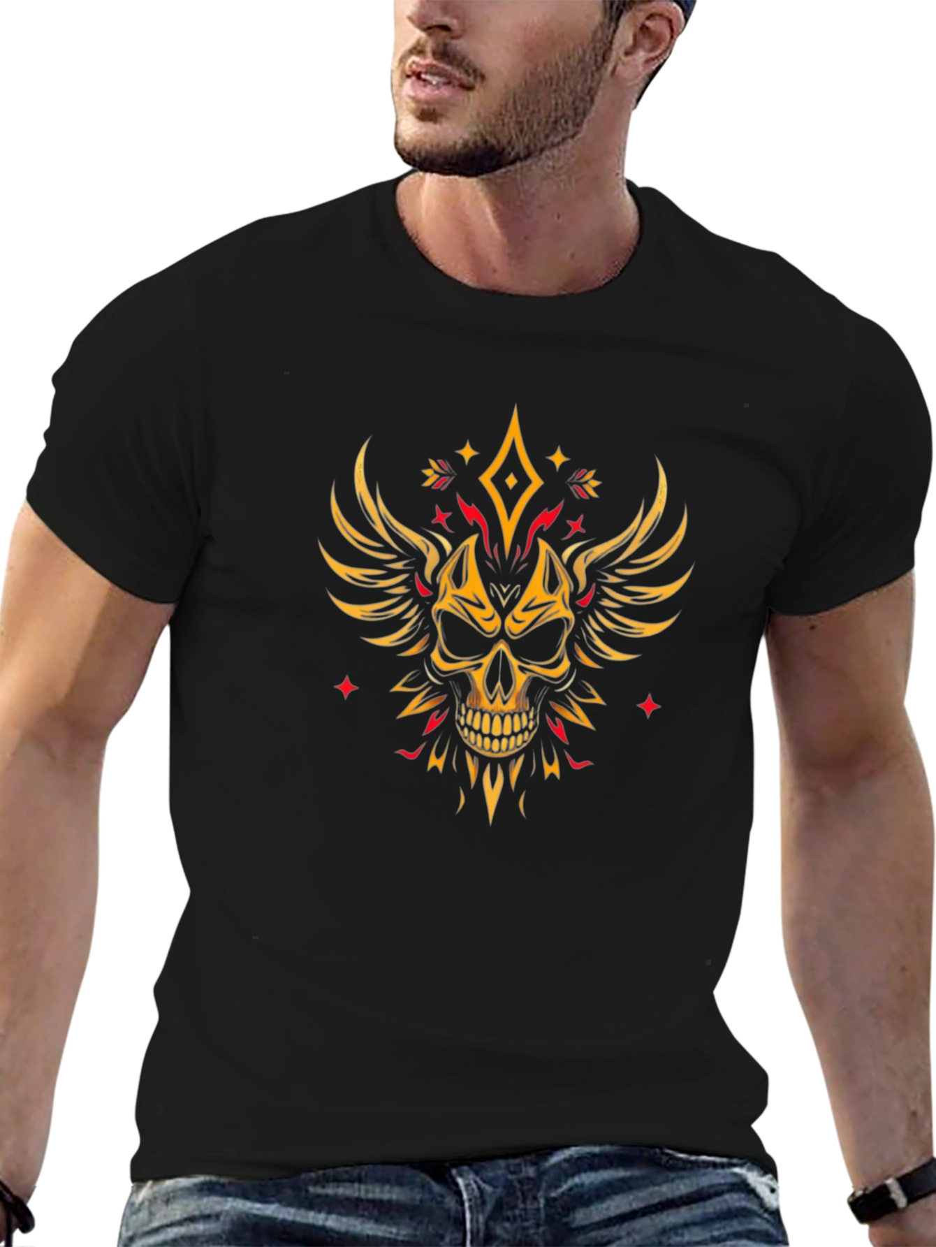 Winged Skull Graphic Tee - Edgy Black T-Shirt