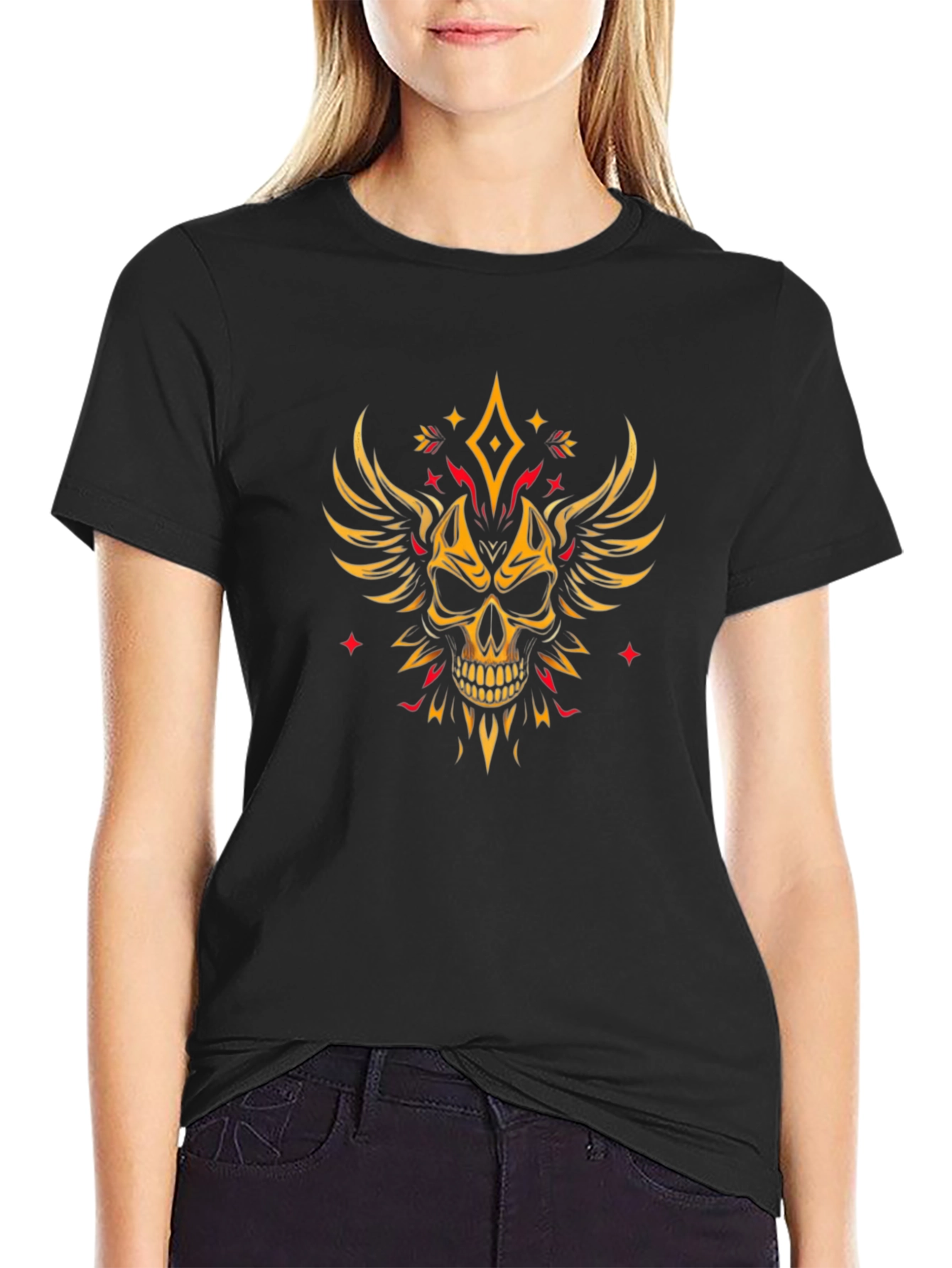 Winged Skull Graphic Tee - Edgy Black T-Shirt