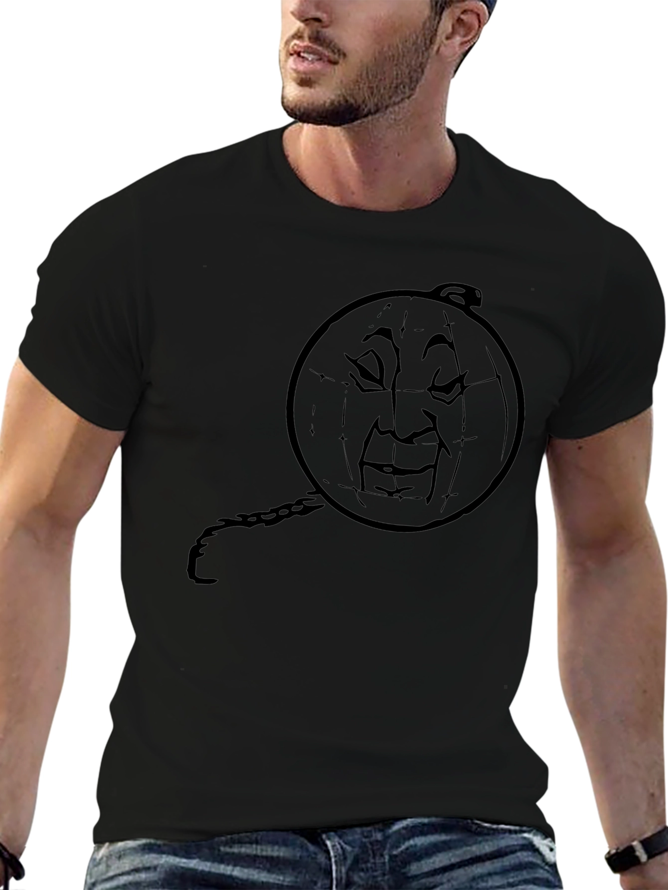 Mens Black T-Shirt - Moon Man Design