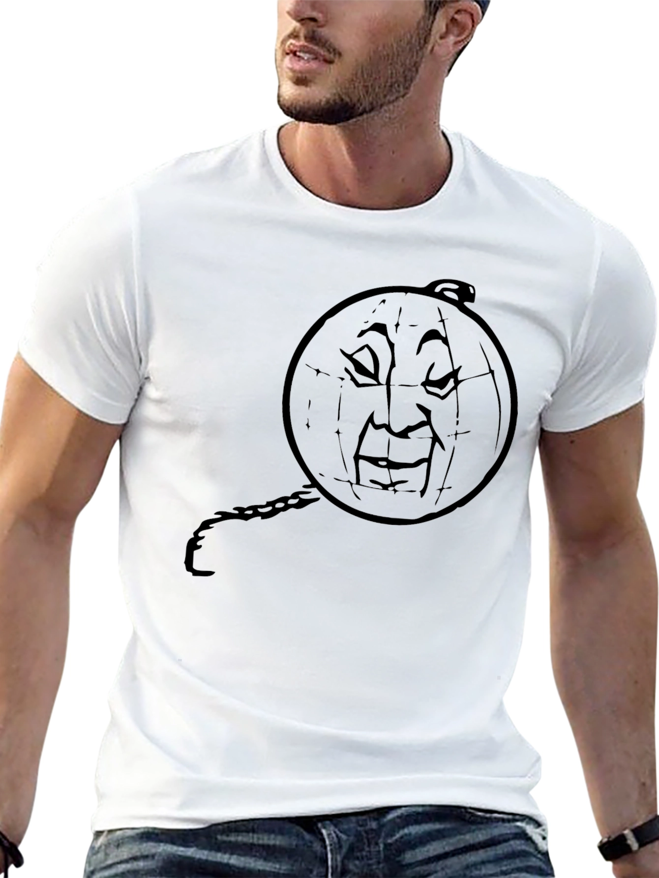 Mens Black T-Shirt - Moon Man Design