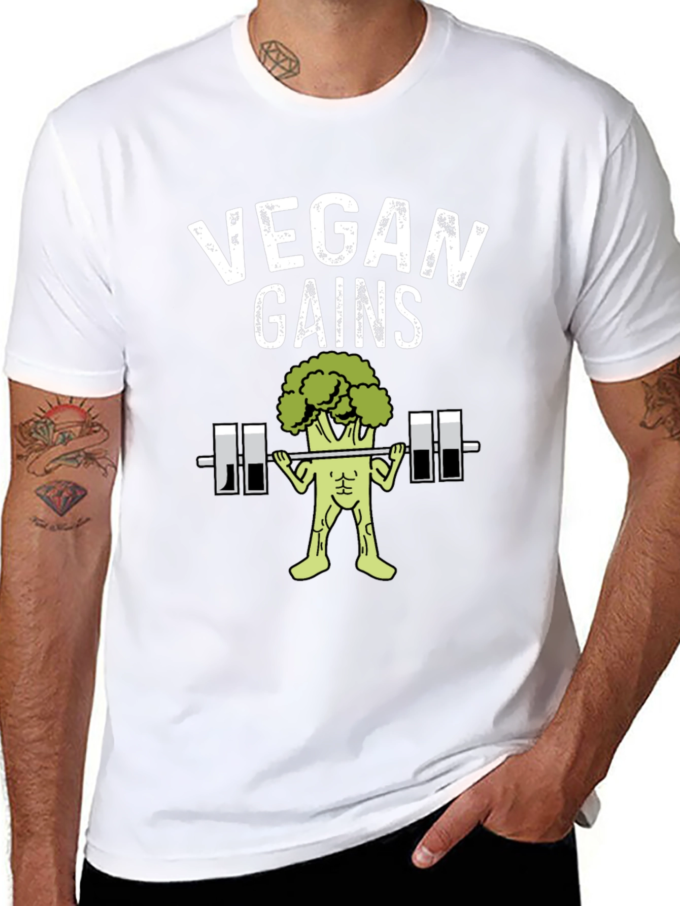 Vegan Gains Graphic T-Shirt - Funny Workout Tee