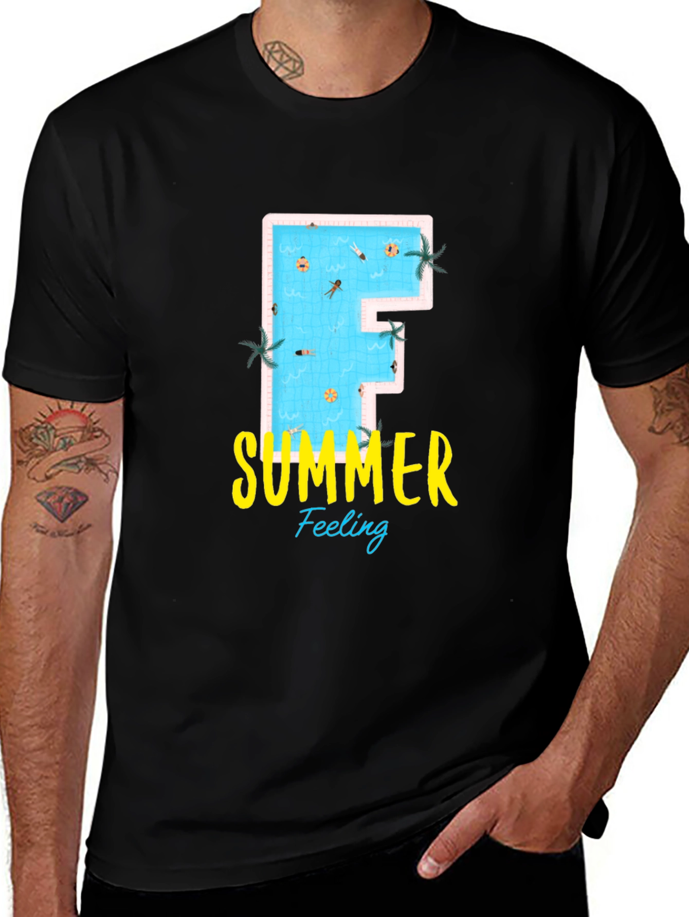 Summer Feeling Graphic Tee - Pool Letter F