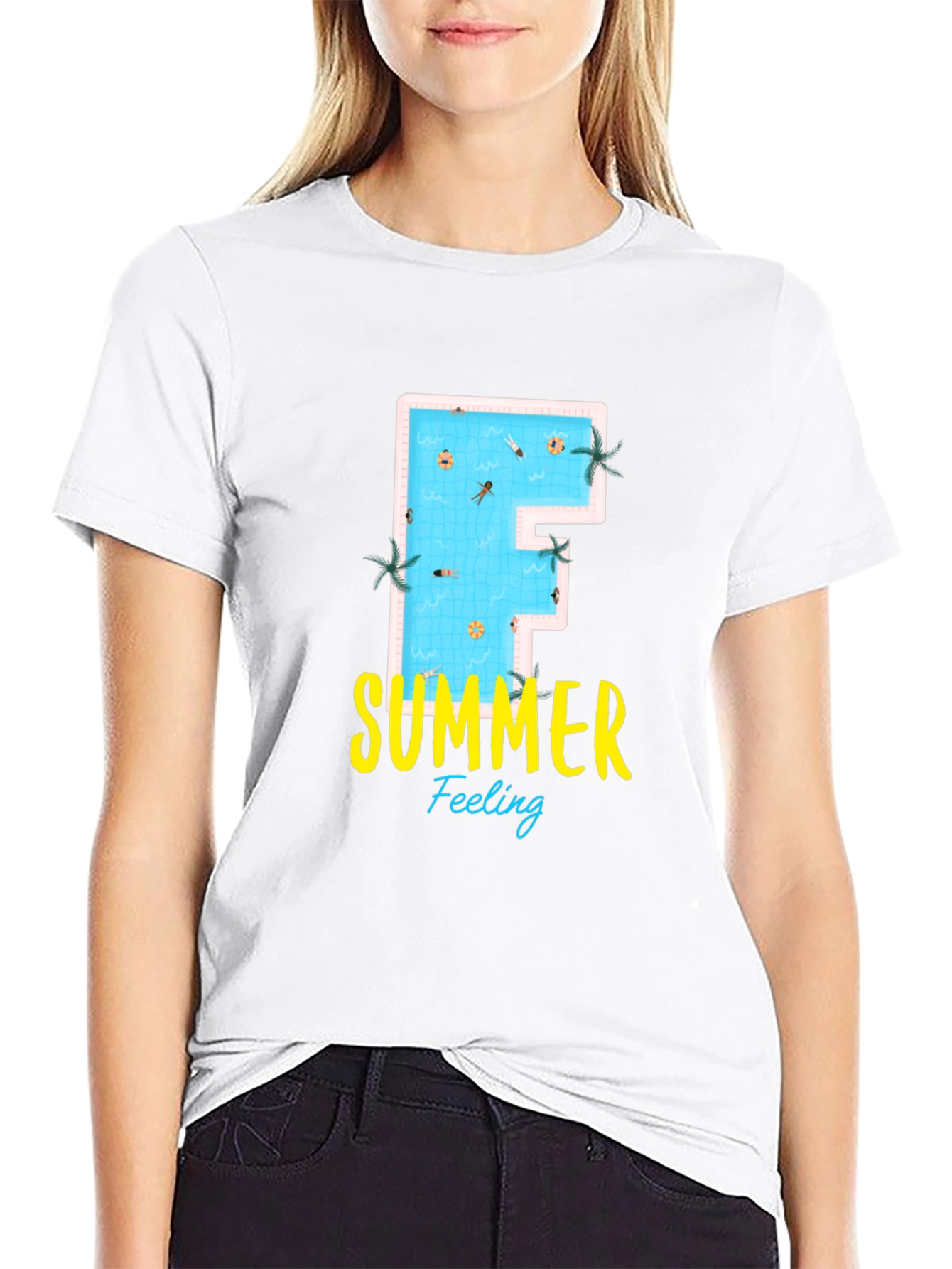 Summer Feeling Graphic Tee - Pool Letter F