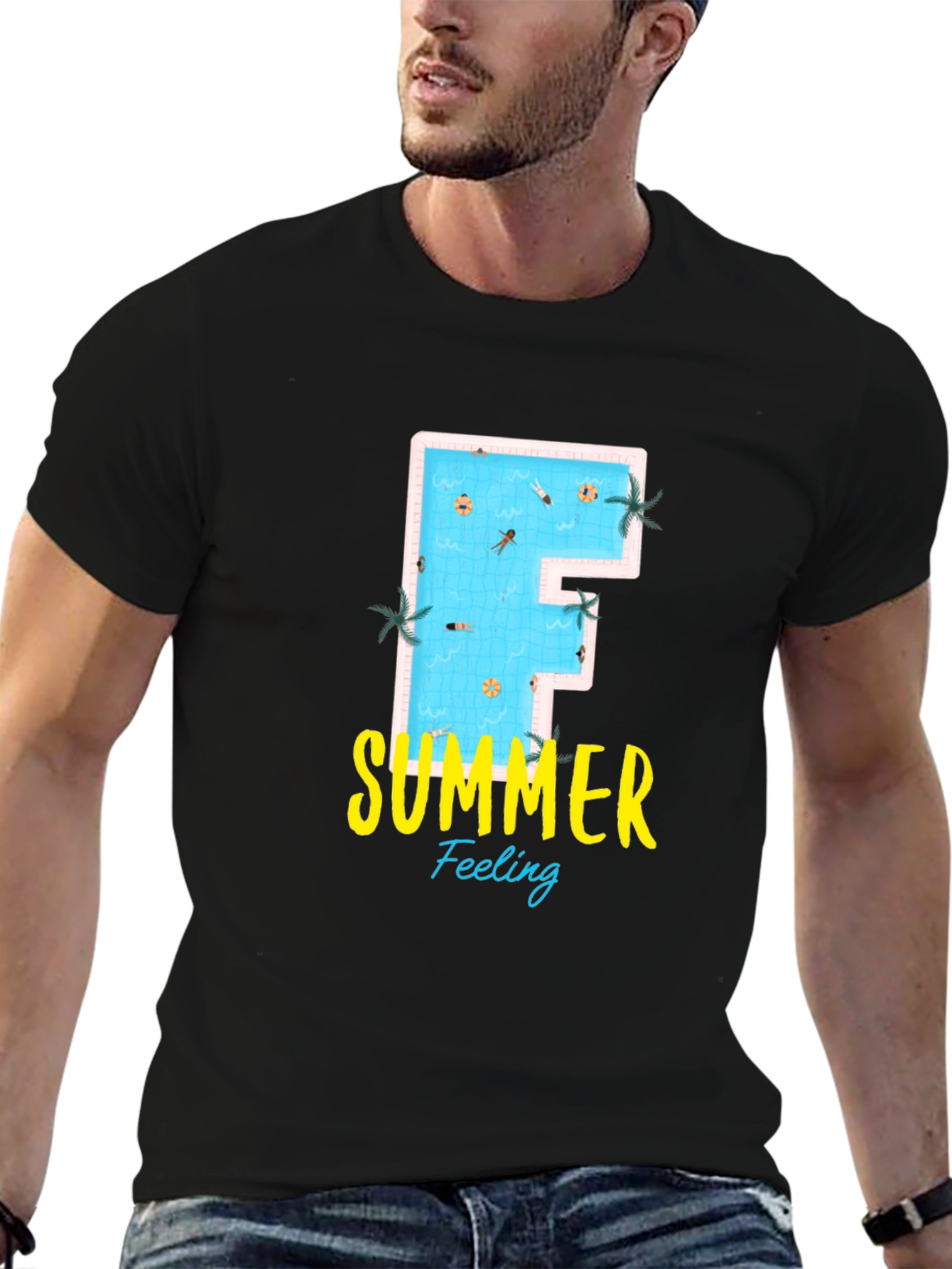 Summer Feeling Graphic Tee - Pool Letter F
