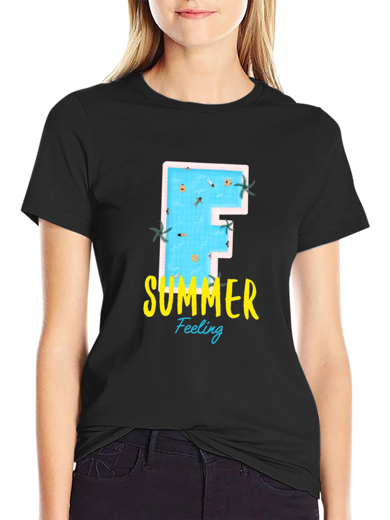 Summer Feeling Graphic Tee - Pool Letter F
