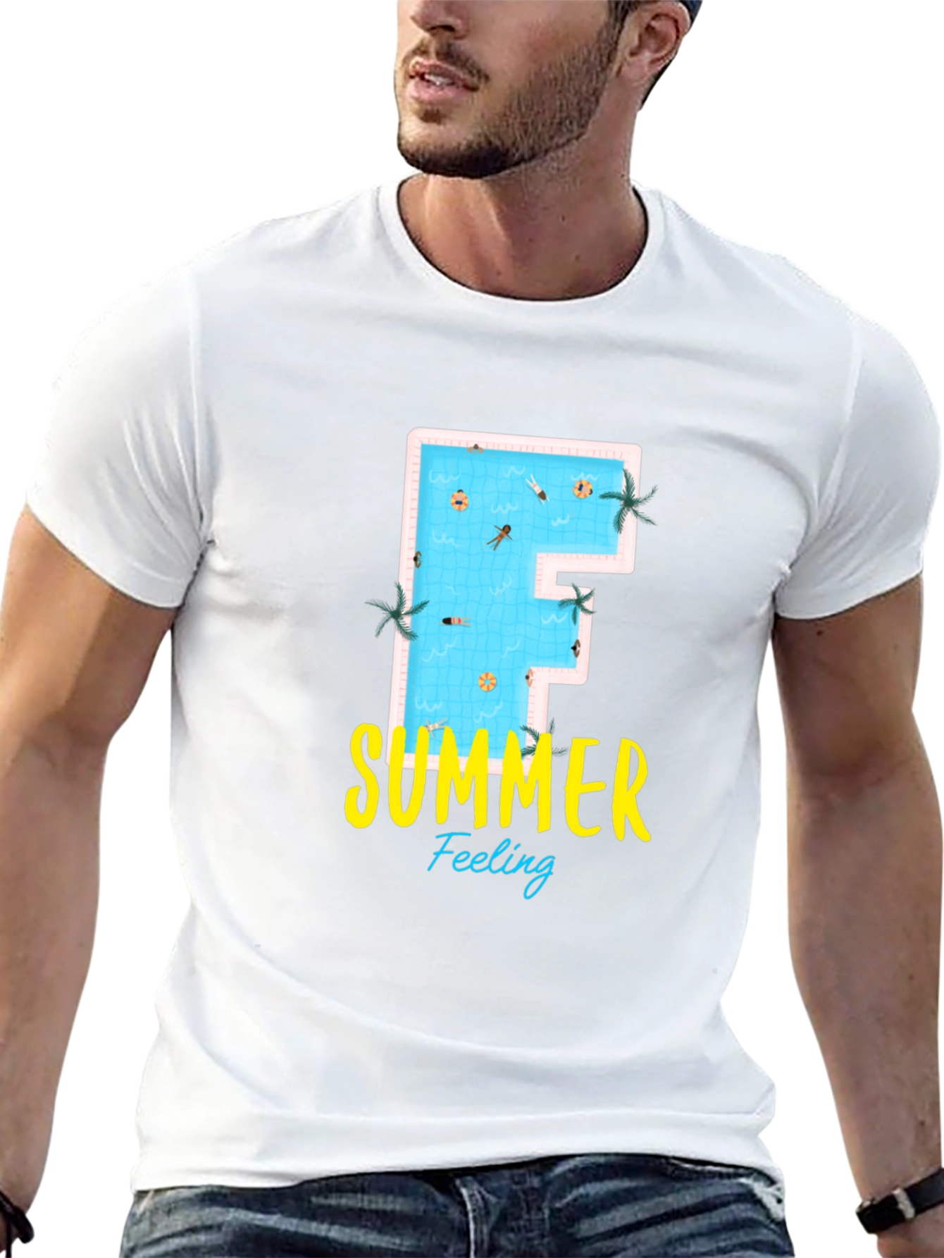 Summer Feeling Graphic Tee - Pool Letter F