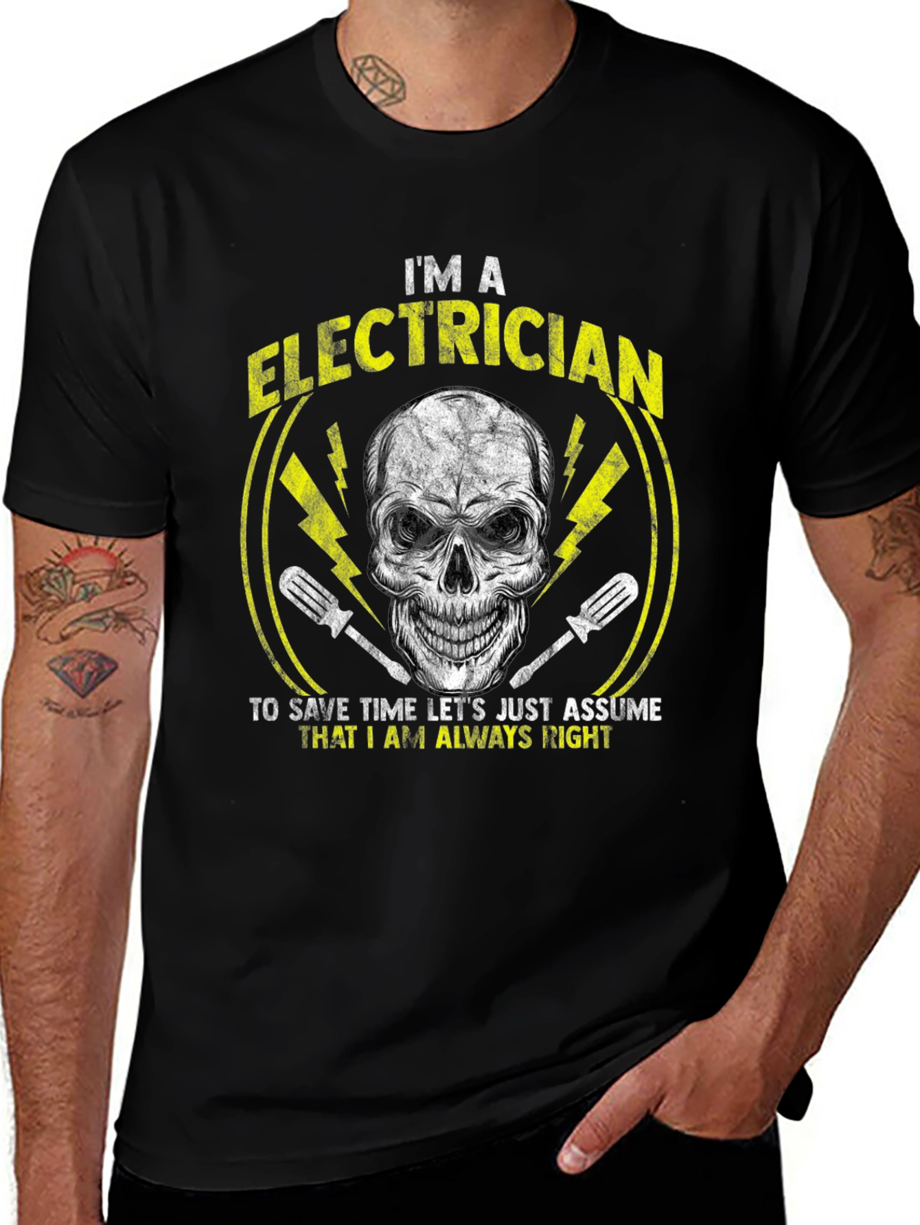 Electrician Humor T-Shirt - Skull Design