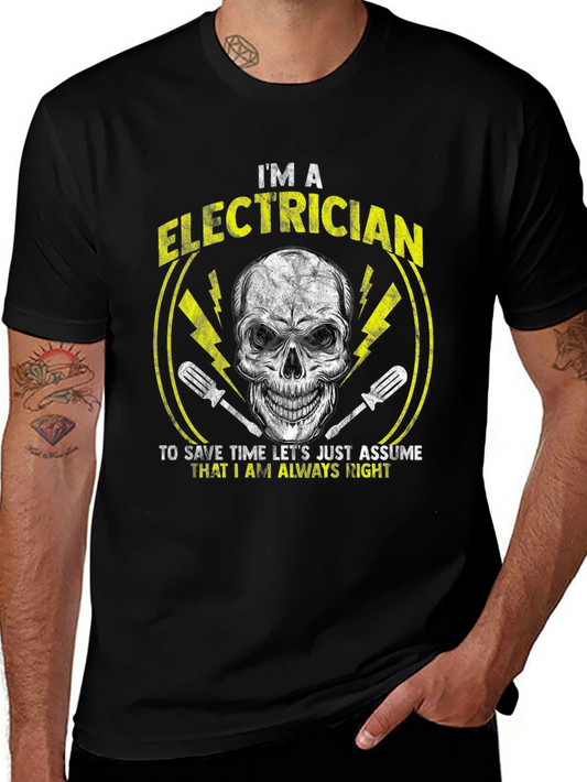 Electrician Humor T-Shirt - Skull Design