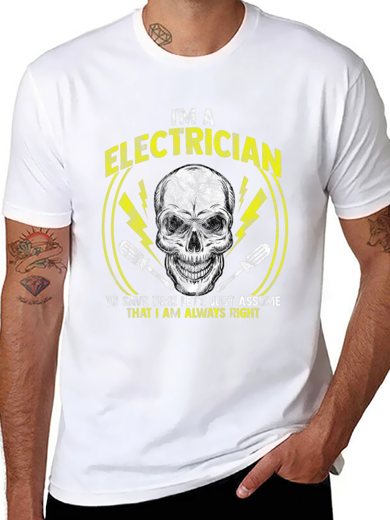 Electrician Humor T-Shirt - Skull Design
