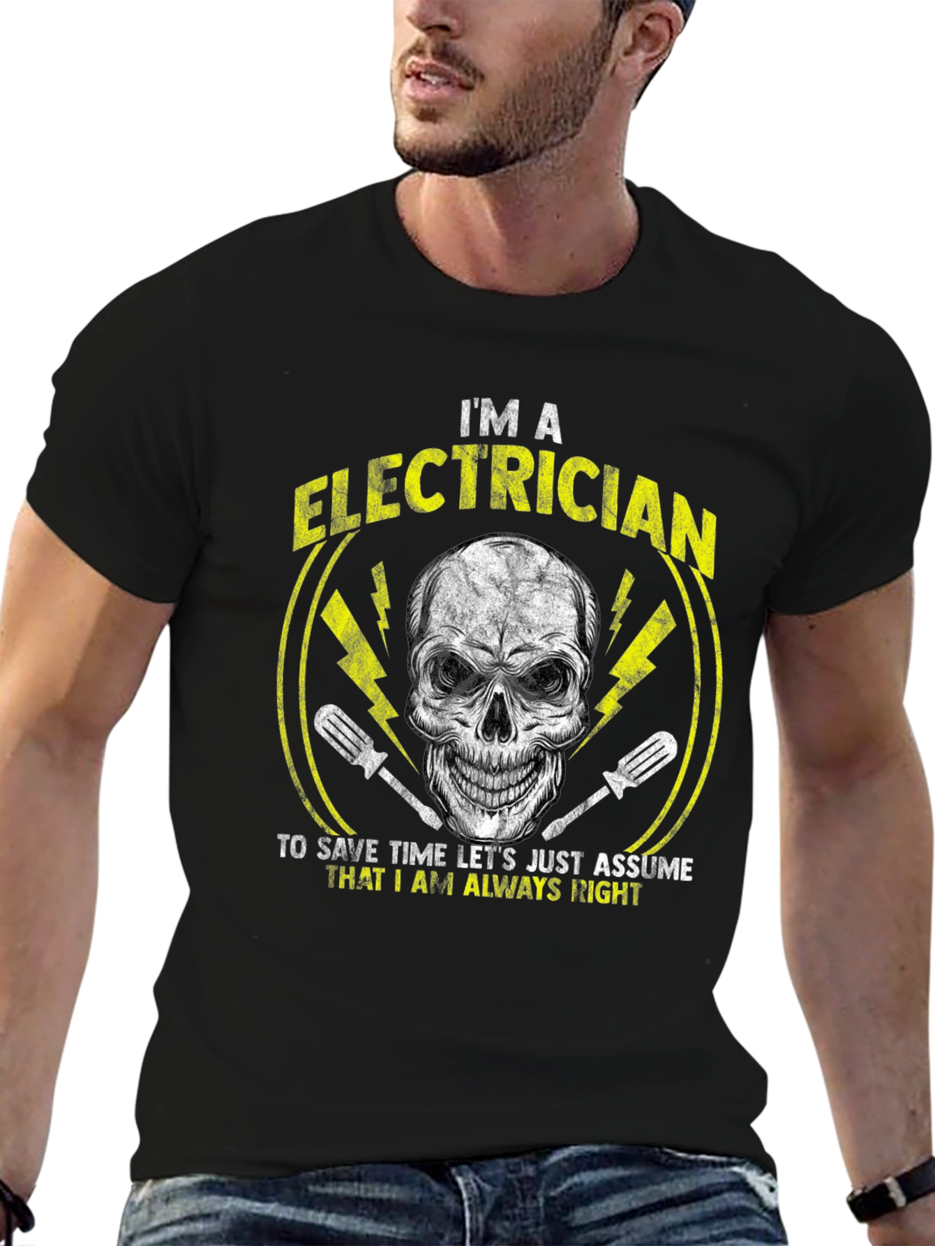 Electrician Humor T-Shirt - Skull Design