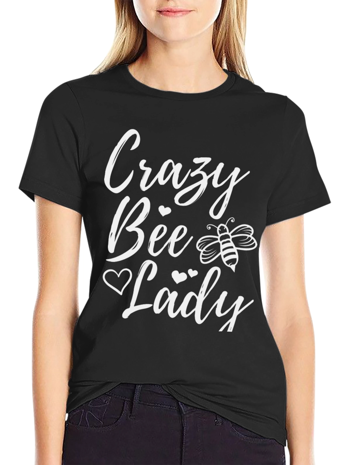 Crazy Bee Lady T-Shirt - Black Cotton Tee