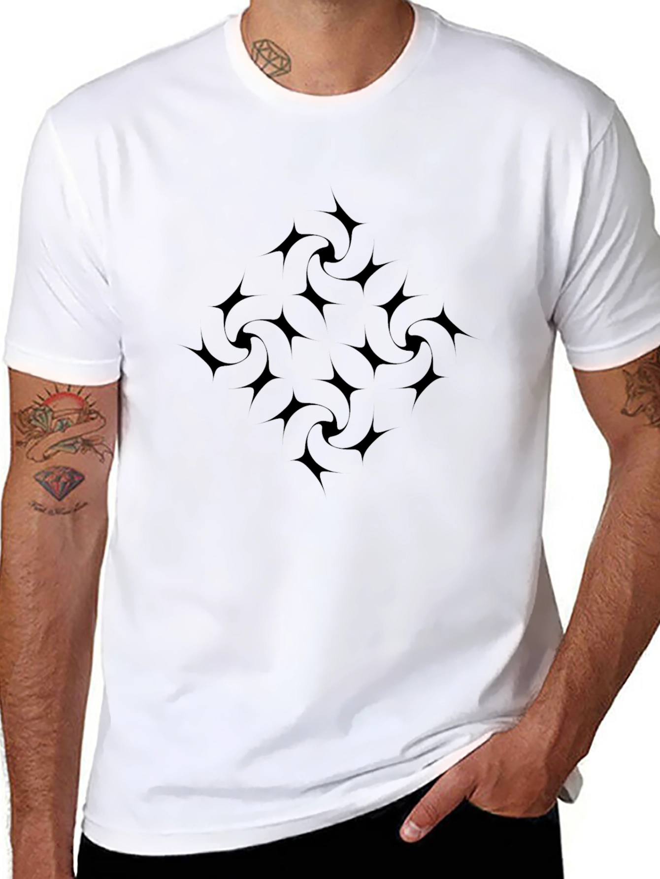 Mens Black Graphic Tee - Swirl Star Design