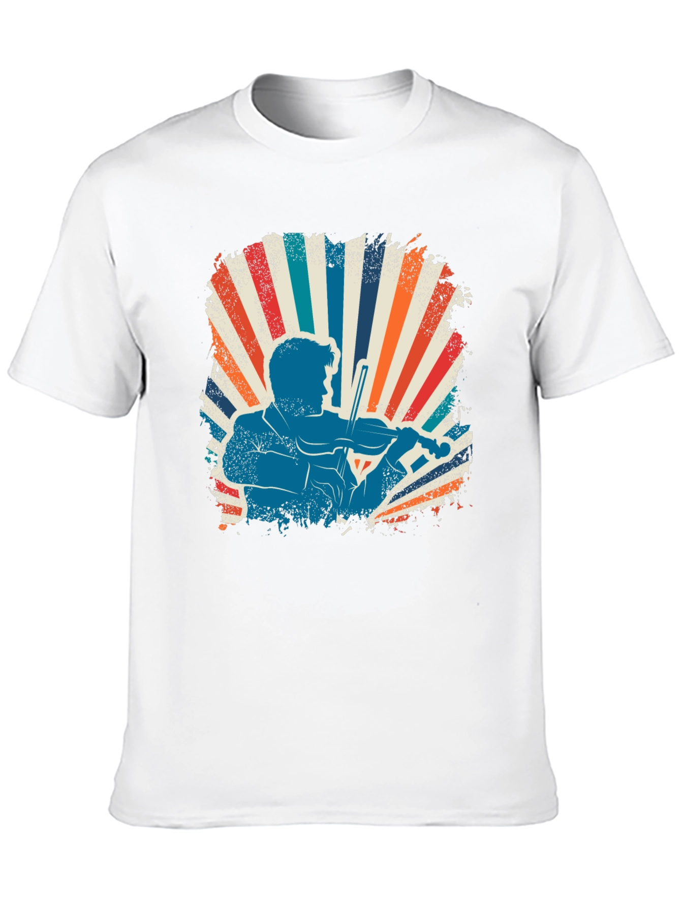 Retro Violinist Graphic Tee - Black Cotton Blend