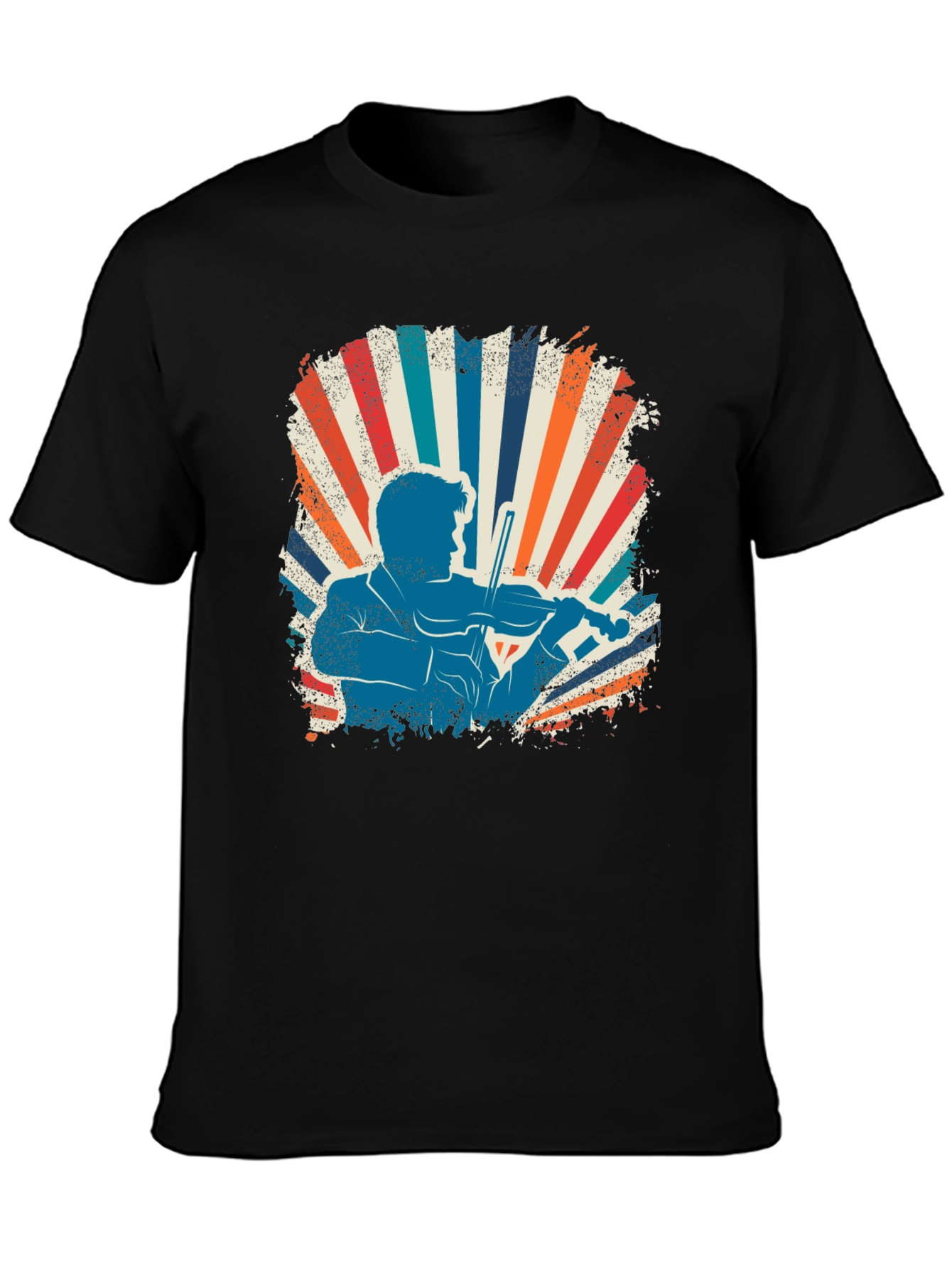 Retro Violinist Graphic Tee - Black Cotton Blend
