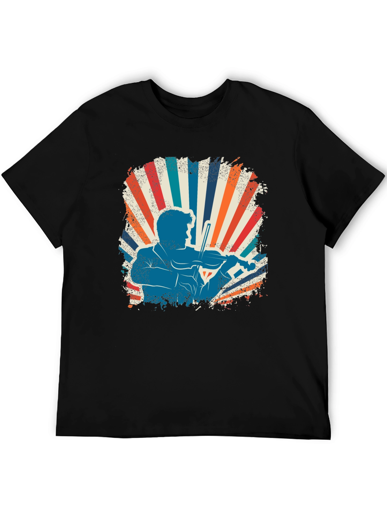 Retro Violinist Graphic Tee - Black Cotton Blend