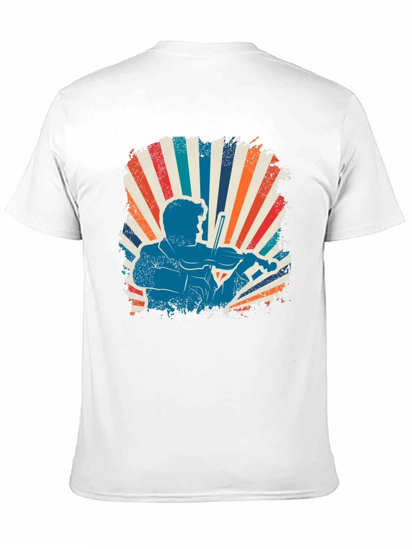 Retro Violinist Graphic Tee - Black Cotton Blend