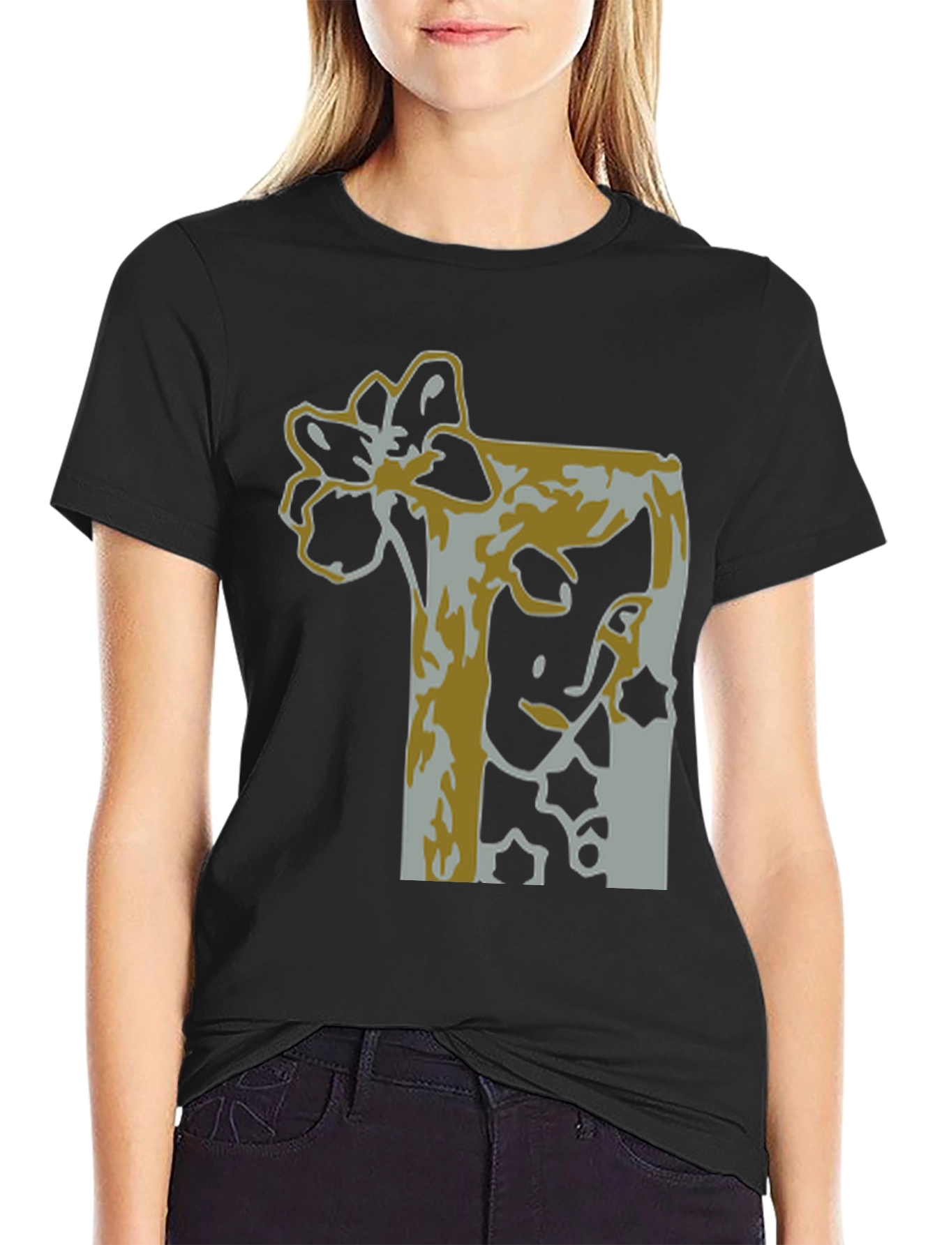 Abstract Flower Graphic Tee - Stylish Black T-Shirt
