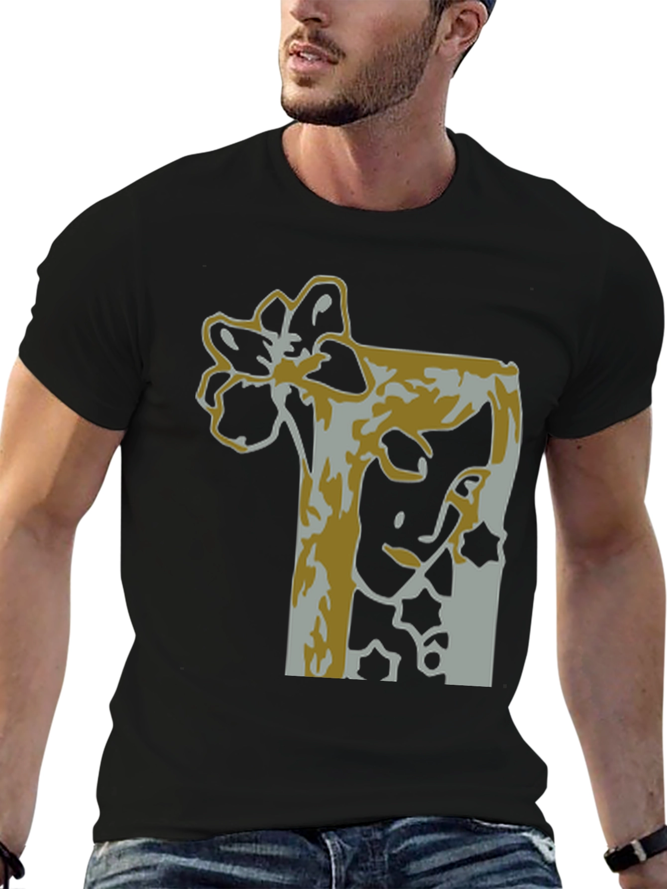 Abstract Flower Graphic Tee - Stylish Black T-Shirt