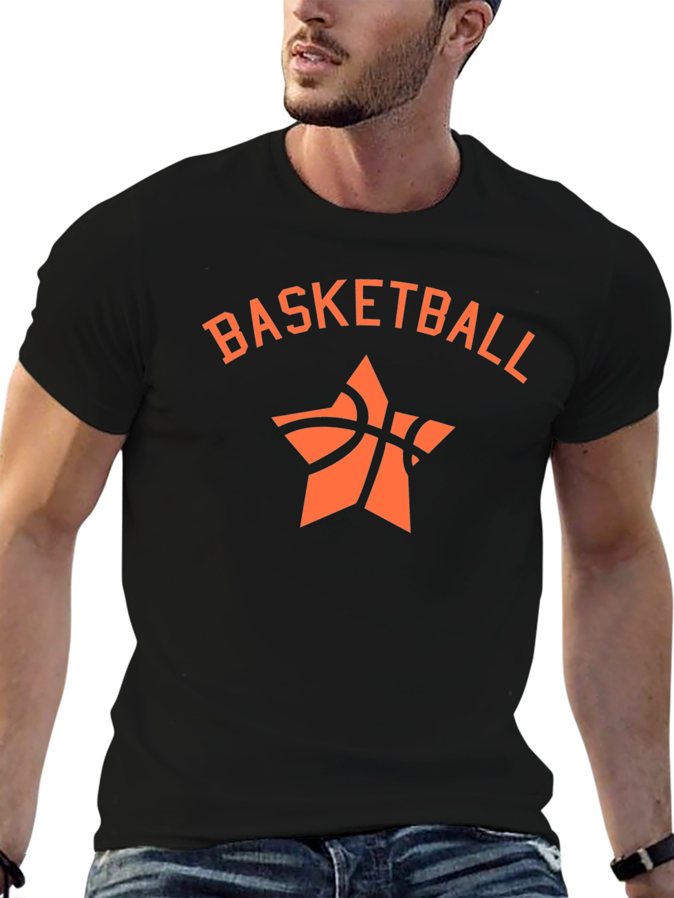 Basketball Star Graphic Tee - Black Cotton T-Shirt