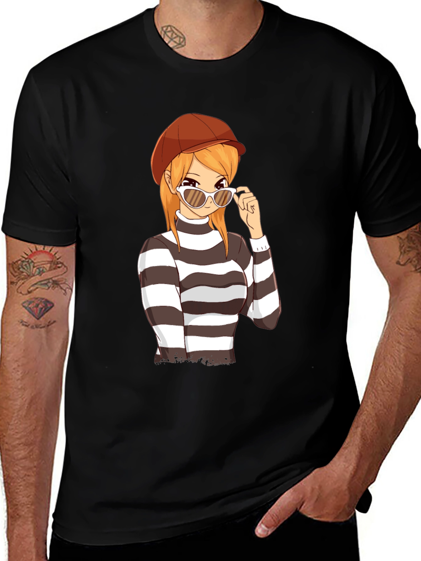 Anime Girl Striped Shirt
