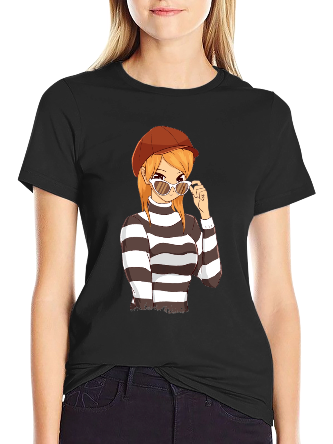 Anime Girl Striped Shirt