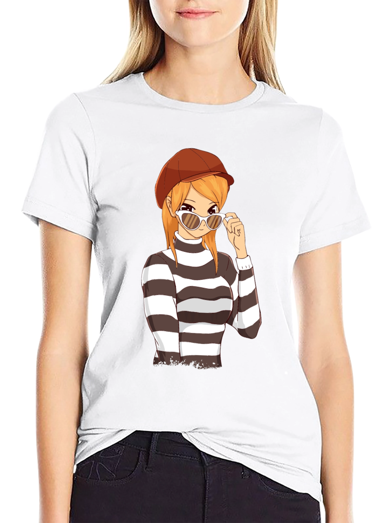 Anime Girl Striped Shirt