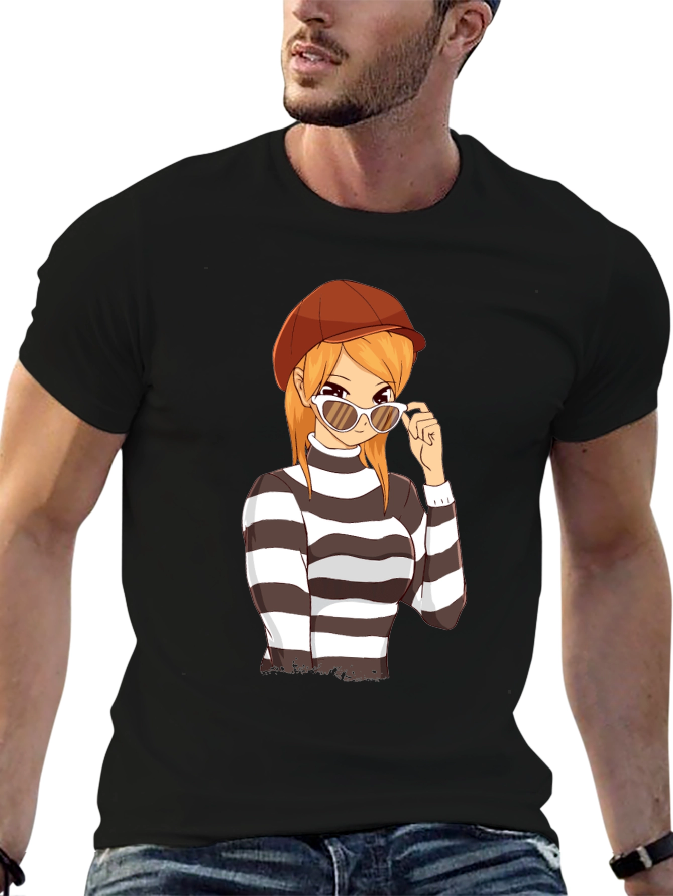 Anime Girl Striped Shirt
