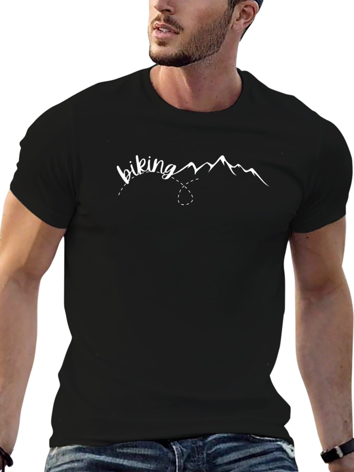 Biking Mountain Graphic Tee - Unisex Black T-Shirt